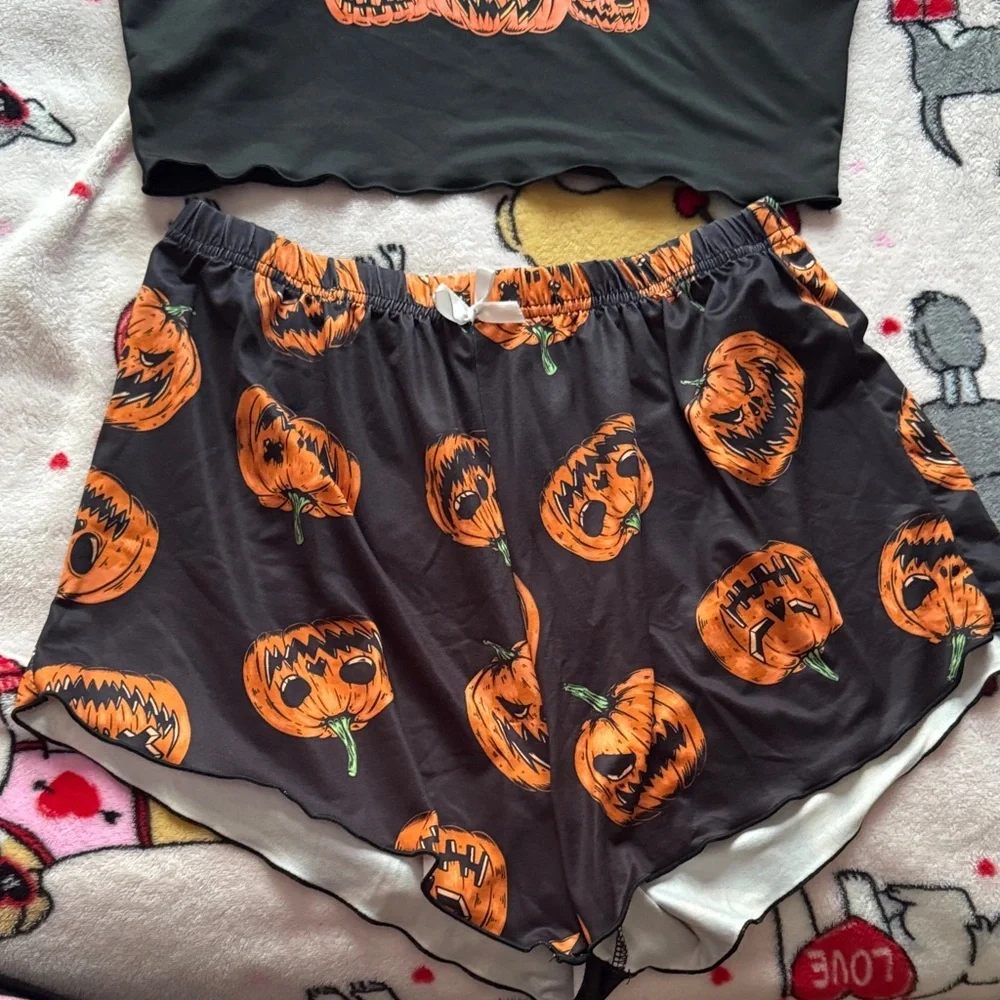 Pumpkin Print Black and Orange Pajama Set